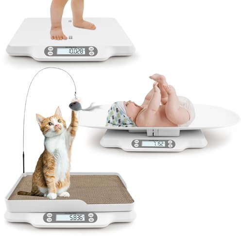 Digitale Haustierwaage, Babywaage mit 2 Abnehmbarem Tablett, LCD Digitale Katzenwaage mit 4 Wiegemodi (kg/oz/lb/ml), mit Katzenkratzbrett und Katzenspielzeug, für Katzen,Haustiere, Küche