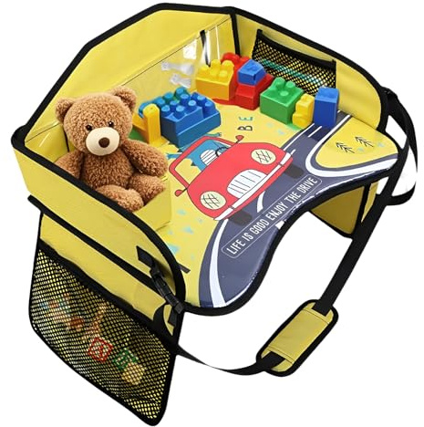 vassoi per viaggi per bambini in auto, vassoi pieghevoli per auto per bambini con superfici cancellabili e grande spazio di stoccaggio per carrozzino auto, seggiolini per attività di viaggio