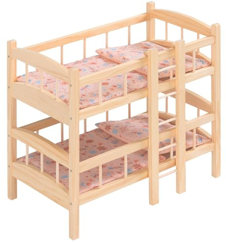 howa Miniflowers 2460 Lit superposé en bois pour poupée avec 2 literie, convient pour poupées jusqu'à 50 cm, avec échelle, divisible en 2 lits de poupée