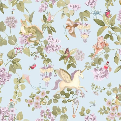 SOPHIE LAURENCE Kids Fairies Blue Wallpaper Unicorns Dragons Floral Girls Boys Nursery Bedroom