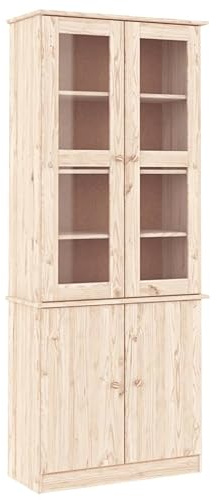 Emmtore Vitrina de Cristal Alta Madera Maciza de Pino 77x35x186,5 cm