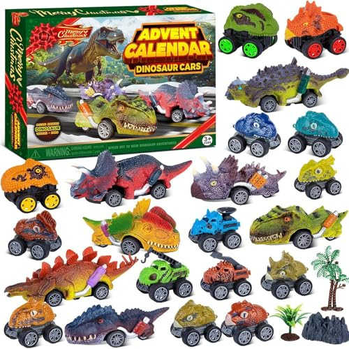 Dinosaur Advent Calendar 2025 Boys Advent Calendar Kids Boys, 24 Christmas Toy Pull Back Dinosaur Cars, Countdown Calendar Gift for 3-12 Year Old Kids