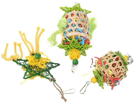 Lurrose Giocattolo da Mordere per Pappagalli e Uccelli Domestici Set da 3 Pezzi in Poliestere Resistente Giocattolo da Appendere Sicuro per Pappagalli di Tutte le Taglie Divertimento e