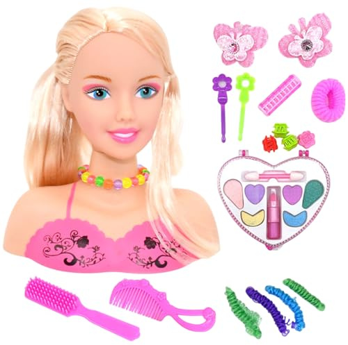 Whyzsjnclg Testa di Bambola per Acconciature per Bambini, 1 Set Testa di Bambola per Acconciature per Bambini con Accessori sicuri, Carini e realistici e Accessori Divertenti
