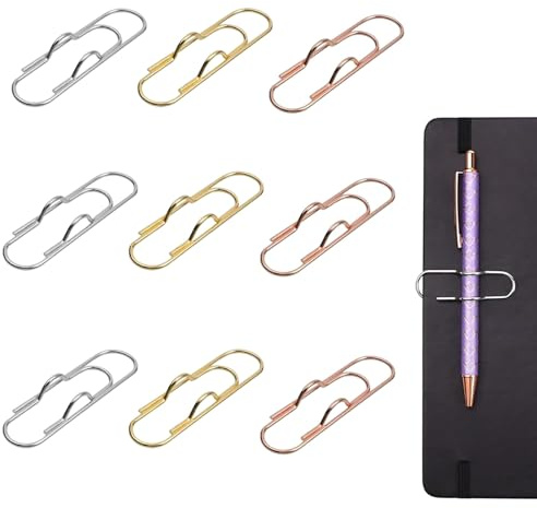 EUYKQNOI Metal Pen Clips,9 PCS Pen Clip Metal, Clip para Papel Clips para Cuadernos, Papel Herramienta de Papelería Clip para Notas,para Papeles, Escuela, Oficina (Tres Colores)