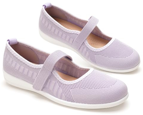 GLAMORA Ballerines Femme Babies Maille Respirante Bride Ajustable Chaussures Plates Compensées Confort Semelle Souple Antidérapante Ballerine Tricot Léger Mary Jane