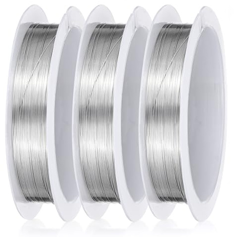 3 Rolls 28 Gauge Copper Wire for Jewellery Making, 0.3mm Silver Craft Wire Copper Beading Wires for Bracelet Earrings Necklaces Rings Pendant Flower Art Craft Projects