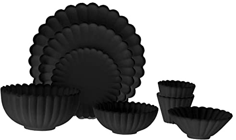 Sharplace Juego de Utensilios de Cocina en Miniatura para Casa de Muñecas - Vajilla a Escala 1:6 para Juegos de Cocina DIY, Negro