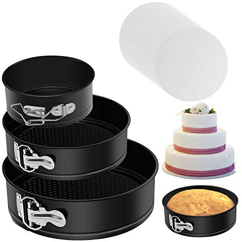 MASSUGAR 4 7 9 Inch Springform Pan, Non-stick Leakproof Cheesecake Pan, Spring Form Pans for Cheesecake, Round Cake Pans for Baking with Removable Bottom and 50Pcs Parchment Paper