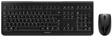 CHERRY DW 3000, Pack de Teclado y Ratón Inalámbricos, Distribución de Teclado Español (QWERTY), Radiofrecuencia 2,4 GHz, Diseño Plano, Tecleo Silencioso, Ratón Simétrico, Negro