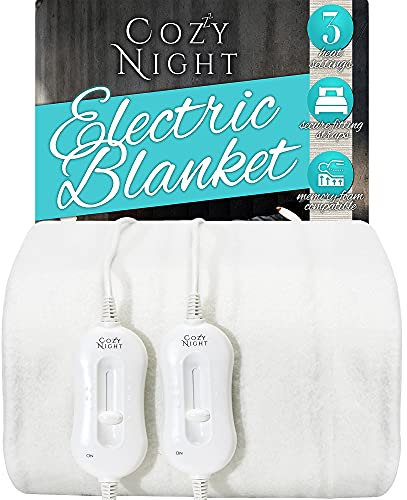 Cozy Night Double Electric Blanket, Size 140 x 192cm, Soft Fitted Underblanket Mattress Cover, Quick Fit Corner Straps, 3 x Heat Settings, Dual Control 70W and Machine Washable