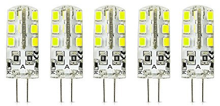 5 lampadine LED G4 da 3 W, ad alta potenza, mini Ø 12 mm, 6000 K, bianco freddo, 260 lm, sostituisce una lampadina alogena da 20 W, DC 12 V, angolo di diffusione 360°