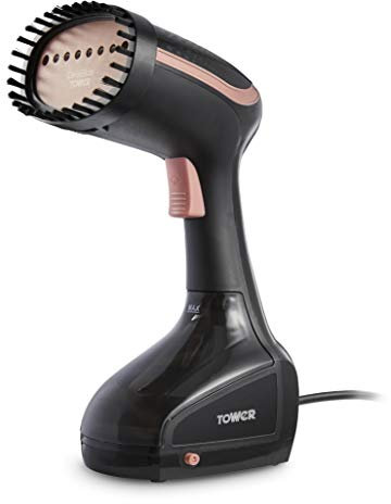 Tower T22014RGB Vertical Handheld Clothes Garment Steamer, Portable/Travel, 5 Minutes Continuous Steam, 200 ml Water Tank, Black and Rose Gold, 1000 W