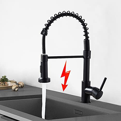 JTWEB - Grifo de Cocina Mezcladora de Baja Presión con Alcachofa Giratoria de 360°, Grifo de Fregadero, Color Negro