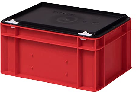 1a-TopStore Stabil professionell förvaringslåda, stapellåda, eurobox, stapellåda med lock, plastlåda finns i 5 färger och 21 storlekar för industri, affärer, hushåll (röd, 30 x 20 x 15 cm)