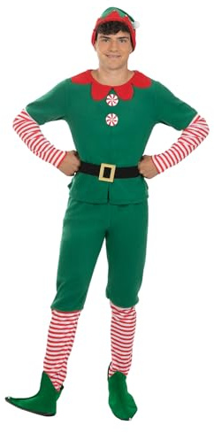 Funidelia Disfraz de elfo para hombre, Incluye camiseta, pantalón, cinturón y gorrito, Navidad - Traje para adultos para fiestas, Carnaval y Halloween - Talla XL