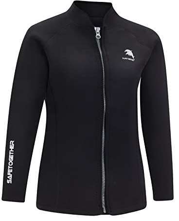 Chaqueta de neopreno para mujer, camiseta de surf de 2 mm con mangas largas y cremallera frontal (3XL, negro)