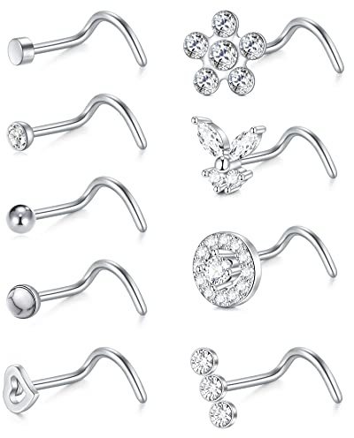 Zolure 18g Piercing Nariz Anillo Nasal De Acero Inoxidable Anillo De Tornillo Nasal Joyas Perforadas Con Nariz De Diamante Congestión Nasal Con Parte Superior De Cz