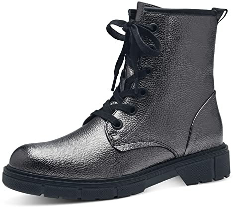 MARCO TOZZI Damen Stiefeletten zum Schnüren aus Kunstleder Flach, Silber (Pewter Comb), 38