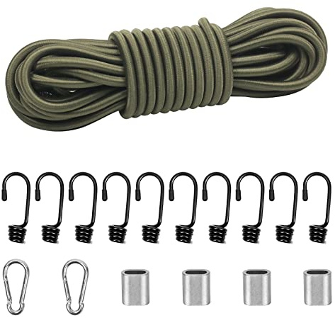 suruikei Corda di gomma 8 mm, 10 m, verde scuro, corda elastica in gomma, corda di tensione con gancio, accessori fai da te (verde scuro, 8 mm x 10 m)