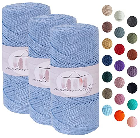Makromecity, Polyester Macrame Cord 2mm x 125 Yards (375 feet) 2mm Polypropylene Macrame Cord Crochet Macrame Bag Cord Crafts for Wall Hangings, Bags, Underplate, Rug (3, Baby Blue)