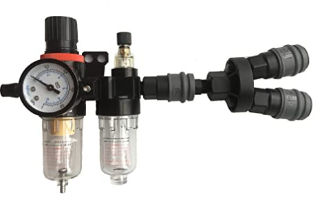 Pawleso Tryckreducerare tryckluft, 1/4 tum luftfilter tryckregulator med olja, vattenavskiljare och PVC 2-vägsventil luftfördelare Y-typ luftfördelare kopplingssektion