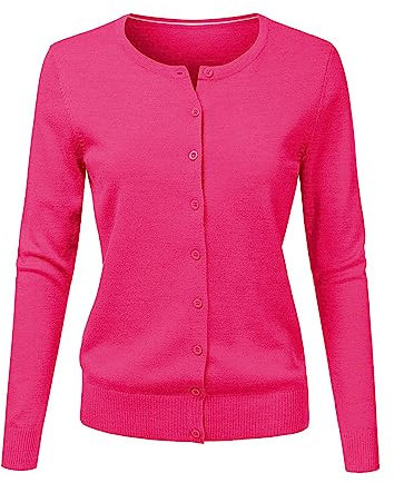 CHENSIYU Strickjacke Damen Cardigan Elegant Einfarbig Kurz Strickmantel Pullover Herbst Winter Strickpullover Jacke mit Knopf (Hot Pink, S)