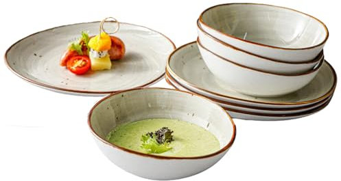 Kadum Potosi Service de table 8 pièces pour 4 personnes | Assiettes plates en céramique de qualité supérieure | 4 assiettes à petit-déjeuner Ø 21 cm et 4 bols à salade Ø 15 cm (gris)