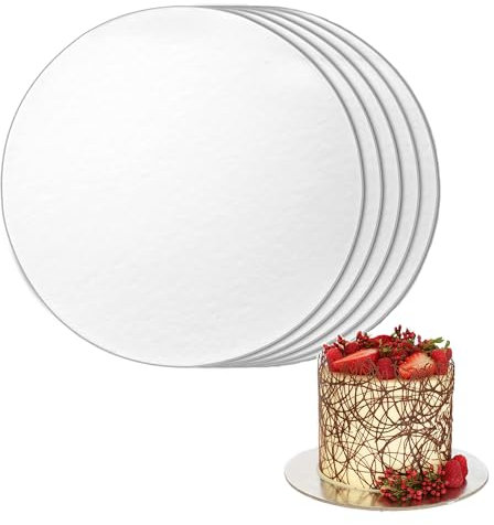 Wubushan Tortenplatte 30cm, 5 Stück Kuchenplatte Rund 3mm, Pappe Tortenunterlage Wiederverwendbar Backzubehör Kuchendekoration für Hochzeiten Partys Geburtstage Silber