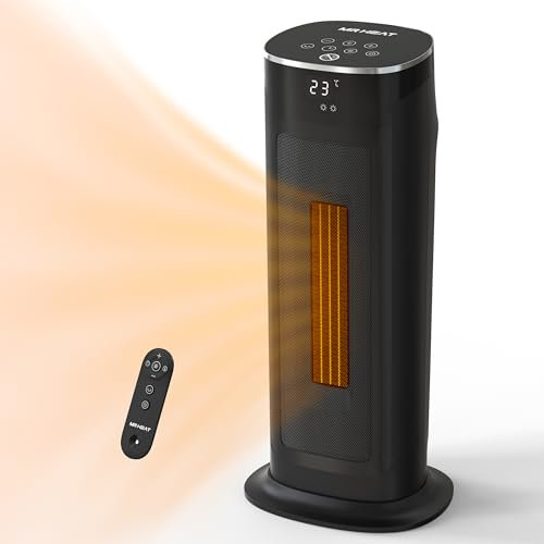 17 Inch Electric Heater, 2000W Energy Efficient Space Heaters with Thermostat, 75° Oscillating Remote Control 3-Mode Tip-over & Overheat Protection, Silent Ceramic Fan Heater for Home Black