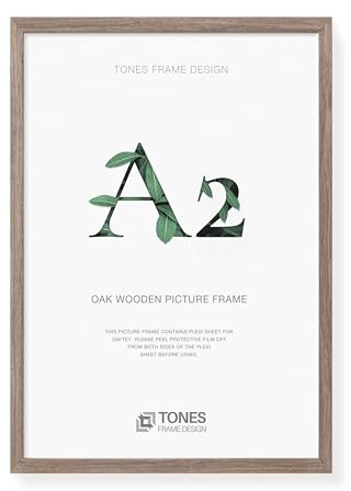 TONES FRAME DESIGN A2 Photo Frame, 42 x 59.4 cm, Wooden Picture Frame with Brown Oak Veneer, Shatter-Resistant Plexiglass, Wall Frame for Portrait or Landscape, Posters, Prints, Artwork