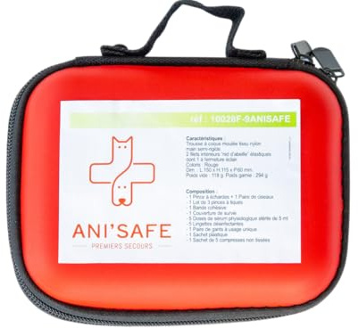 Trousse de secours pour animaux et leur humain de compagnie, idéale durant vos randonnées, voyages ou promenades. Assemblée en France