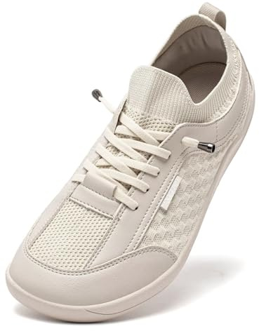 Zapatos HOBIBEAR con puntera ancha para mujer y hombre, sin caída, de encaje, para caminar, blanco crema, 37 EU