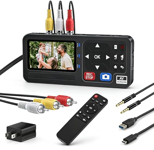 VHS to Digital Converter, Analog Video to Digital Recorder 1080P with Remote from VHS VCR DVR DVD Hi8 Mini DV Players Camcorder Retro Gaming Consoles