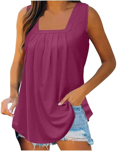 Sommartröjor damer lätta och luftiga eleganta – blustoppar damer ärmlösa bomull – axellinnen lösa linne oversize sommar toppar casual sommartröjor enfärgad t-shirt bekväm tunika, röd, 4XL
