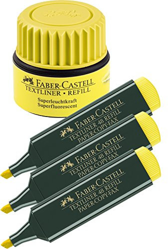 Faber-Castell Textmarker (3 Textmarker + Nachfüller, gelb)