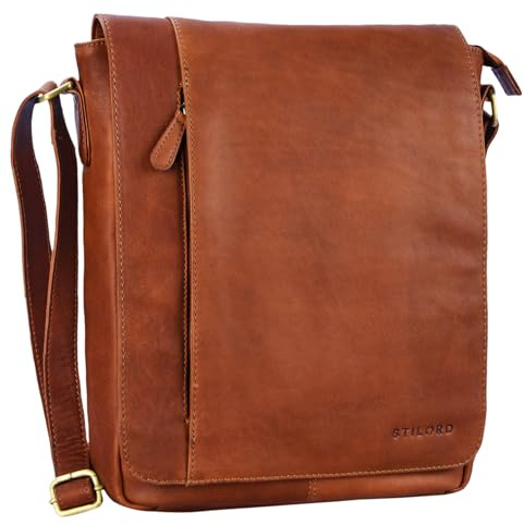 STILORD Paul axelväska herr läder högt format messenger bag i vintage design läderväska för 13,3 tum MacBook iPad DIN A4 herrväska äkta läder Farbe:Konjakbrun
