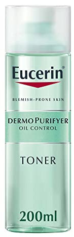 Eucerin DermoPurifyer Oil Control Tonico Viso 200 ml, Tonico astringente pori per una pelle purificata arricchito con 2% di Acido Lattico esfoliante, Toner pelle grassa e a tendenza acneica