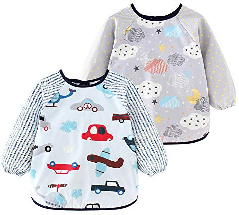 Happy Cherry - Jungen Langarm Lätzchen Wasserdicht Kleinkind Malschürze Baby Mädchen Unisex 2 Stück Ärmellätzchen Abwaschbar Bastelschürze mit Langarm für Essen Malerei Fütterung Spielen - 2-3 jahre