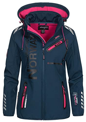 Geographical Norway, softshell funktionsjacka för damer, för utomhusbruk, sportig regnjacka, Navy/Fluo Rosa, L