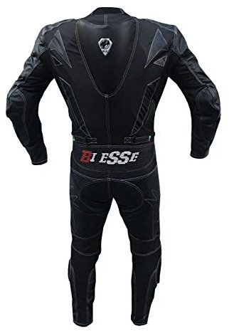 BI ESSE - Tuta da MOTO intera in pelle e tessuto,ideale per strada,viaggi lunghi,touring, pitbike,completa di gobba e protezioni rigide (Nero, L)