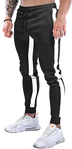 Suwangi Pantaloni Palestra Uomo Running della Tuta Allenamento Jogging Slim Fit con Tasche Zip