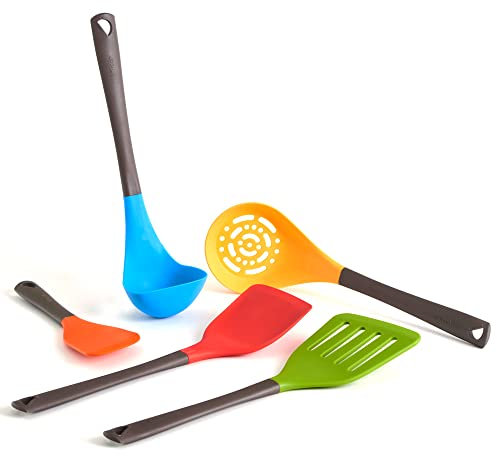 liflicon Set 5 Utensili da Cucina in Silicone, Paletta Palafritto Schiumarola Pagaia Mestolo, Lavabili in Lavastoviglie, Antiaderenti, Resistenti al Calore, Senza BPA, Multicolore