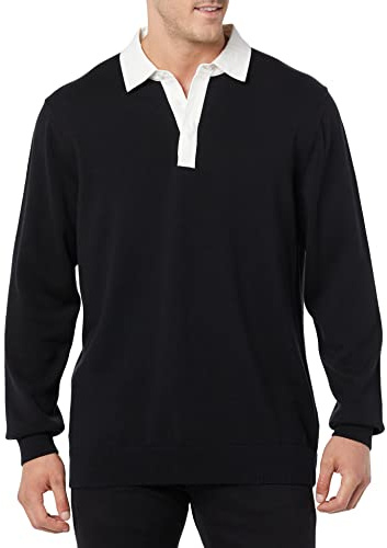 Amazon Essentials Sudadera de Rugby Hombre, Negro, L