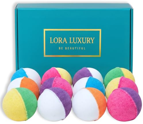 Set 12 Bombe da Bagno LORA LUXURY – Sfere Effervescenti Colorate e Profumate – Idea Regalo Donna Elegante – Esperienza Spa a Casa
