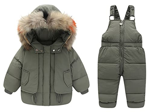 StarTreene Kids Boys Girls Snowsuit Winter Hooded Down Coat Jacket +Bib Pants Snow Trousers 2pcs Clothing Set