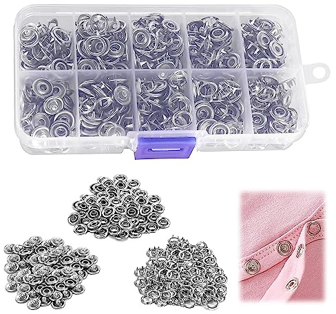 150 metalltryckknappar byggsats, metallknappar öljetter tryckknappar kit tryckknappar utan sömnad tryckknappsset, 9,5 mm sytillbehör knappar jersey för gör-det-själv hantverk tyg, klädväskor