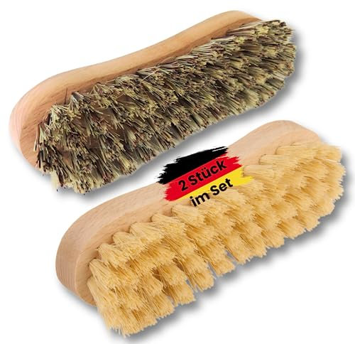 zederle Scheuerbürsten mit ergonomischem Griff aus Buchenholz (2 Stück) Harte & weiche Borsten, Wurzelbürsten für perfekte Reinigung, Putzbürste, Hand Schrubber, plastikfreies Naturprodukt