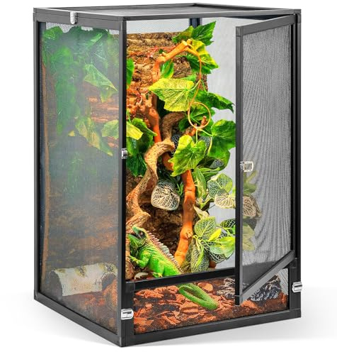RunDuck 33 Gallon 360° Panoramic Foldable Reptile Terrarium Kit: Crested Gecko Tank and Reptile Cage for Superior Ventilation, Easy Feeding, Sturdiness, and Simple Assembly (Black, 26x17x17)