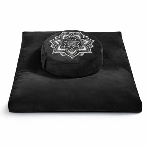 hunnidspace Cuscino da meditazione con rivestimento in velluto lavabile di alta qualità, 100% memory foam, cuscino quadrato da pavimento e cuscino di grano saraceno, per adulti e bambini, seduti,